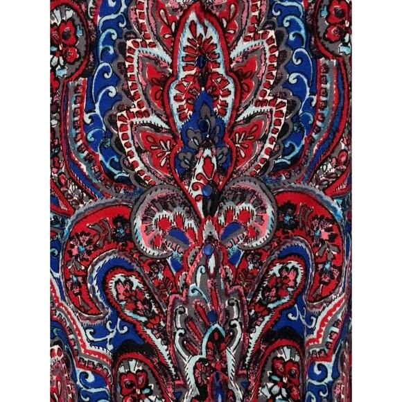 Talbots 2X Merino Wool Paisley Print Open Front Cardigan Sweater Red Blue Boho - Picture 4 of 6